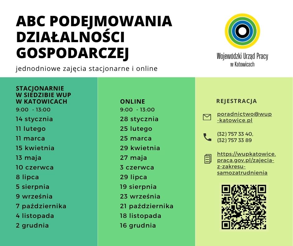 Doradcy zawodowi Centrum Informacji i Planowania Kariery Zawodowej Wojewódzkiego Urzędu Pracy w Katowicach we współpracy z Oddziałem Zakładu Ubezpieczeń Społecznych w Chorzowie i Krajową Administracją Skarbową po raz kolejny realizują swoją ofertę szkoleniową z zakresu przedsiębiorczości proponując zajęcia pt. ABC podejmowania działalności gospodarczej dla osób zainteresowanych założeniem firmy. Orazek